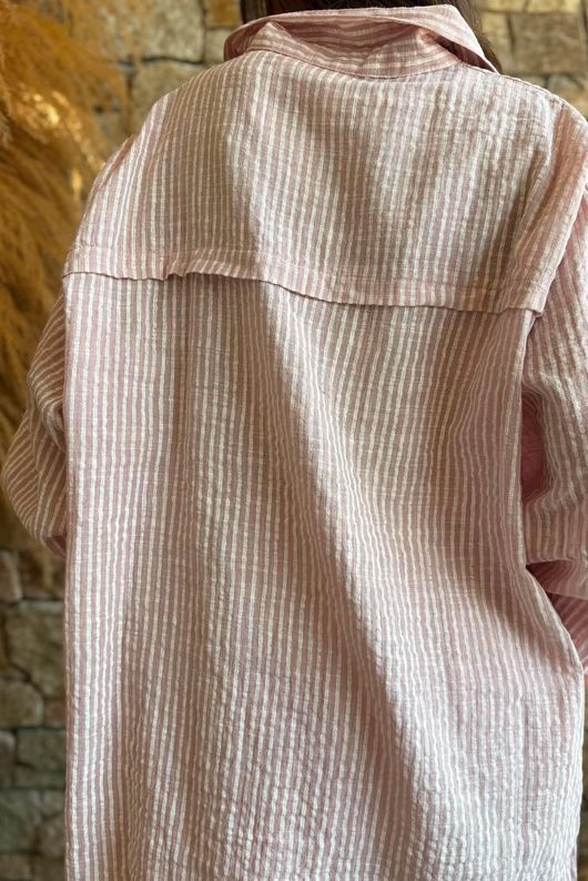 Sundaze Cheesecloth Chalk Stripe Boyfriend Shirt Rose
